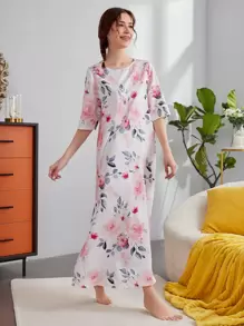 SHEIN Floral Print Night Dress - Multicolor - View 1