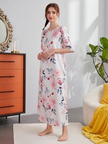 SHEIN Floral Print Night Dress - Multicolor - View 4