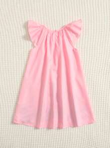 SHEIN Leap Crew 少女火烈鳥&熱帶印花荷葉邊袖洋裝 - 粉色 - 查看 2