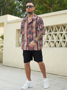 Manfinity Men Plus Geo & Striped Print Shirt - Multicolor - View 5