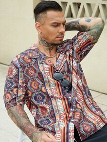 Manfinity Men Plus Geo & Striped Print Shirt - Multicolor - View 6