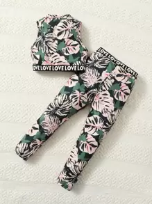 SHEIN 年輕女孩熱帶印花字母膠帶連身背心和褲子套裝 - 彩色 - 查看 2