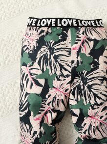 SHEIN 年輕女孩熱帶印花字母膠帶連身背心和褲子套裝 - 彩色 - 查看 4