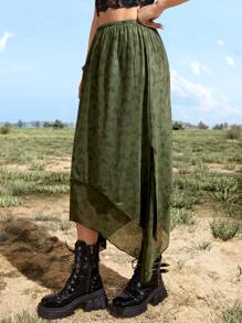 ROMWE Goth Váy nữ Bất đối xứng Loại bướm Boho - xanh quân đội - Xem 3