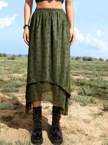 ROMWE Goth Váy nữ Bất đối xứng Loại bướm Boho - xanh quân đội - Xem 5
