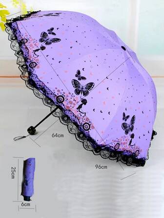 1 pieza Paraguas con gráfico de mariposa y figura para escuela, oficina, hogar, viaje, niño, San Valentín, corazón, verano, refrescante, playa, viaje