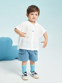 小男童卡通圖案蝙蝠袖襯衫 - 白色 - 查看 1