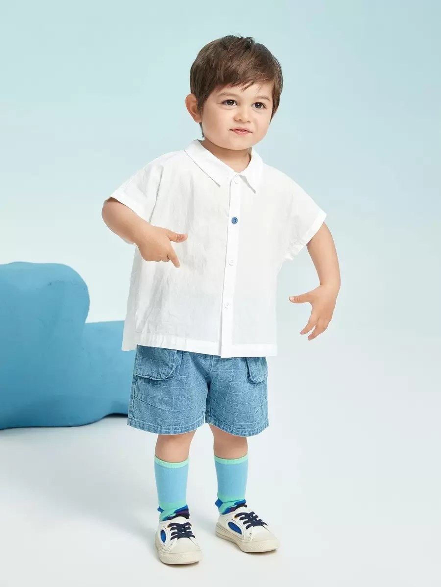 小男童卡通圖案蝙蝠袖襯衫 - 白色 - 查看 1