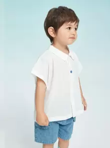 小男童卡通圖案蝙蝠袖襯衫 - 白色 - 查看 3