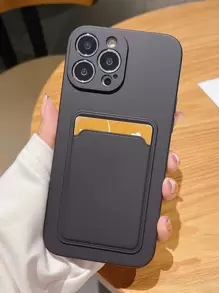 Plain Card Slot Phone Case - Black - View 1