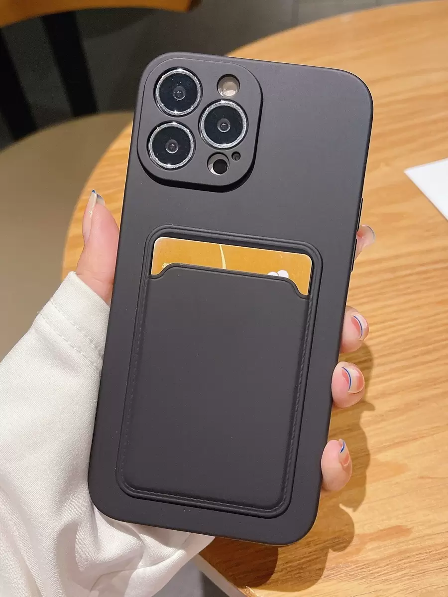 Plain Card Slot Phone Case - Black - View 1