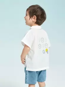 小男童卡通圖案蝙蝠袖襯衫 - 白色 - 查看 4