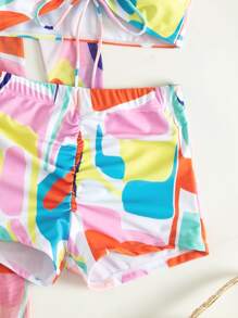 Allover Print Drawstring Bikini Set With Kimono, For Summer Beach Vacation - Multicolor - View 6