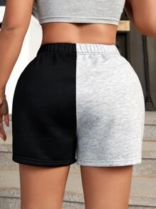 SHEIN VaVaLuxe Figure & Letter Graphic Colourblock Shorts - Multicolor - View 2