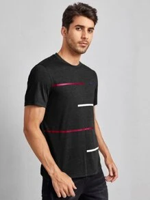 GENTILAND 男士條紋圖案貼布細節T恤 - 黑色 - 查看 4