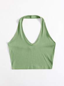 Muchica Áo hai dây Gân đan màu trơn Gợi cảm - màu xanh lá - Xem 3