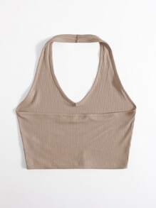 Muchica Áo hai dây Gân đan màu trơn Gợi cảm - Màu Khaki - Xem 2