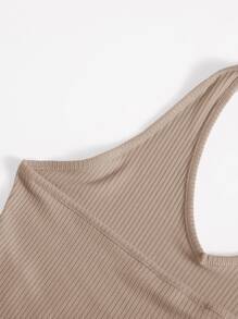 Muchica Áo hai dây Gân đan màu trơn Gợi cảm - Màu Khaki - Xem 4