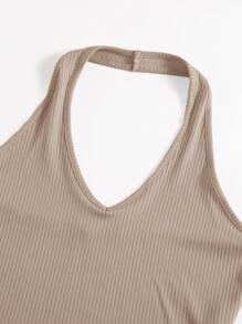 Muchica Áo hai dây Gân đan màu trơn Gợi cảm - Màu Khaki - Xem 5