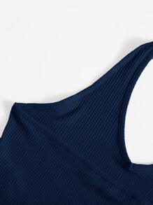 SHEIN EZwear Rib-Knit Crop Halter Top - Navy Blue - View 6