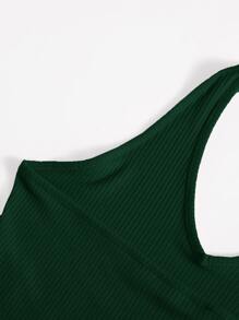 SHEIN EZwear Rib-Knit Crop Halter Top - Dark Green - View 4