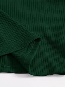 SHEIN EZwear Rib-Knit Crop Halter Top - Dark Green - View 6