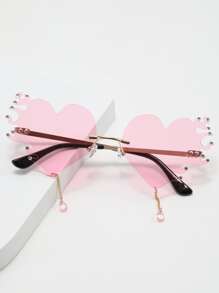 Gafas de moda con diseño de diamante de imitación de marco de corazón - Rosa - Ver 1