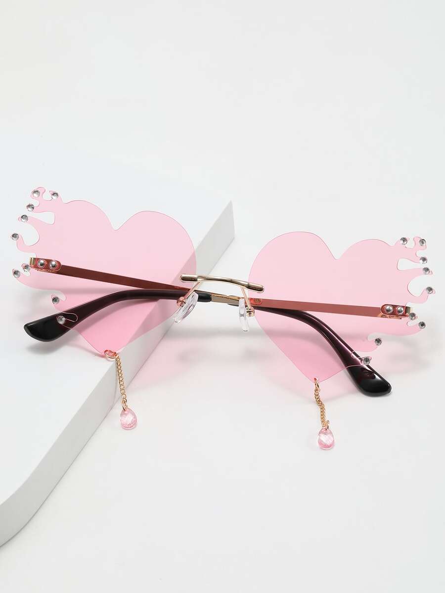 Gafas de moda con diseño de diamante de imitación de marco de corazón - Rosa - Ver 1