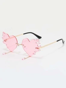 Gafas de moda con diseño de diamante de imitación de marco de corazón - Rosa - Ver 3