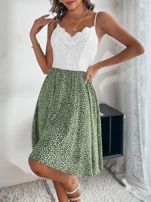 Ditsy Floral Print Contrast Lace Cami Dress - Multicolor - View 4