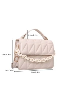 Waterproof,Lightweight,Business Casual Mini Quilted Pattern Chain Square Bag For Teen Girls Women College Students,Rookies & White-collar Workers Perfect for Office,College,Work ,Business,Commute,Outdoors, Travel, Outings - Beige - View 4