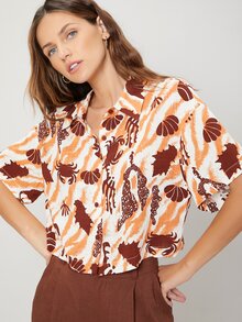 SHEIN MOD 鏤空植物圖案襯衫 - 彩色 - 查看 6