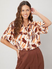 SHEIN MOD 鏤空植物圖案襯衫 - 彩色 - 查看 7