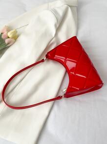 幾何壓花頂部單條提帶法棍包 - 紅色 - 查看 2