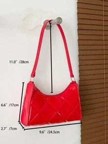 幾何壓花頂部單條提帶法棍包 - 紅色 - 查看 3