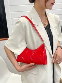 幾何壓花頂部單條提帶法棍包 - 紅色 - 查看 4