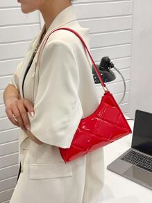 幾何壓花頂部單條提帶法棍包 - 紅色 - 查看 5