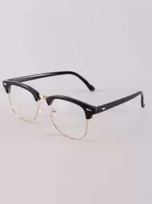 1 par de gafas cuadradas transparentes de media montura unisex de plástico, adecuadas como accesorios de gafas diarias de oficina para mujeres - transparente - Ver 1