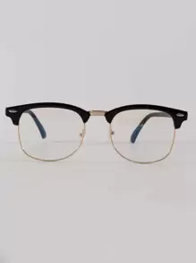 1 par de gafas cuadradas transparentes de media montura unisex de plástico, adecuadas como accesorios de gafas diarias de oficina para mujeres - transparente - Ver 2