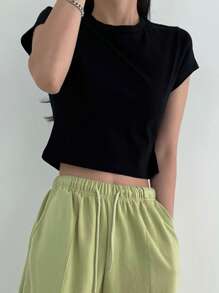 DAZY Enfärgat Runda Hals T-Skjortor - Svart - Visa 1