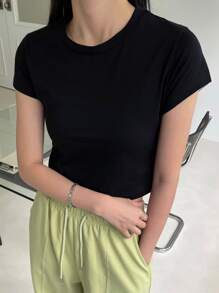 DAZY Enfärgat Runda Hals T-Skjortor - Svart - Visa 6