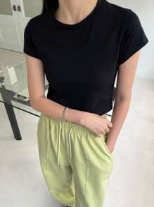 DAZY Enfärgat Runda Hals T-Skjortor - Svart - Visa 7