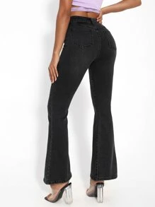 SHEIN PETITE Jeans de pierna amplia con estiramiento alto - Negro - Ver 2
