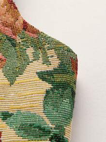 Floral Print Tied Shoulder Lace Up Crop Top - Multicolor - View 3