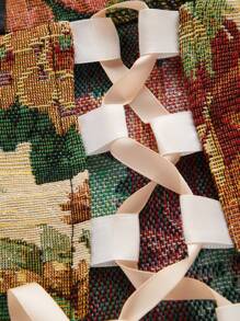 Floral Print Tied Shoulder Lace Up Crop Top - Multicolor - View 4