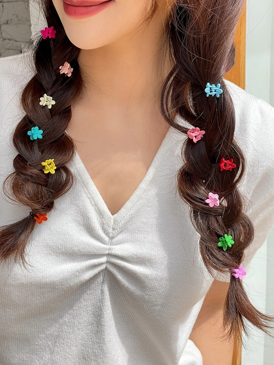 DAZY 12入組花朵形狀髮爪 - 彩色 - 查看 1