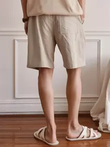 DAZY Men Solid Slant Pocket Plicated Detail Khaki Shorts - Khaki - View 7