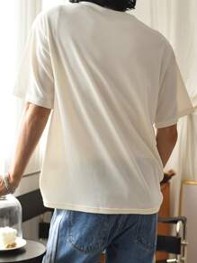 DAZY 男士素色條紋針織落肩T恤 - 白色 - 查看 5