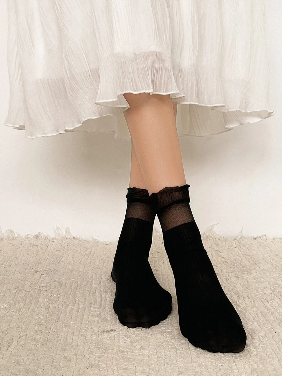 DAZY Solid Crew Socks - Black - View 1