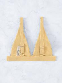 Ribbed Knit Triangle Bikini Top, For Summer Beach Vacation - Apricot - View 2